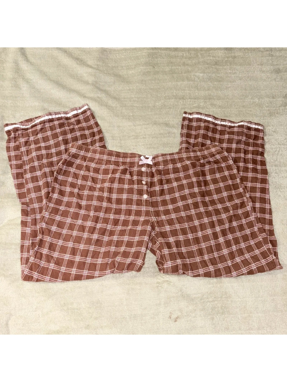 Brown and Pink Plaid Gap Y2K Pajama Pants